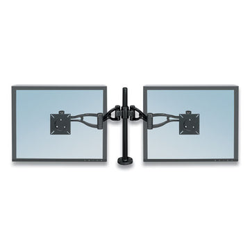 Fellowes® Professional Series Depth Adjustable Dual Monitor Arm, 360 Deg Rotation, 37 Deg Tilt, 360 Deg Pan, Black, Supports 24 Lb freeshipping - TVN Wholesale